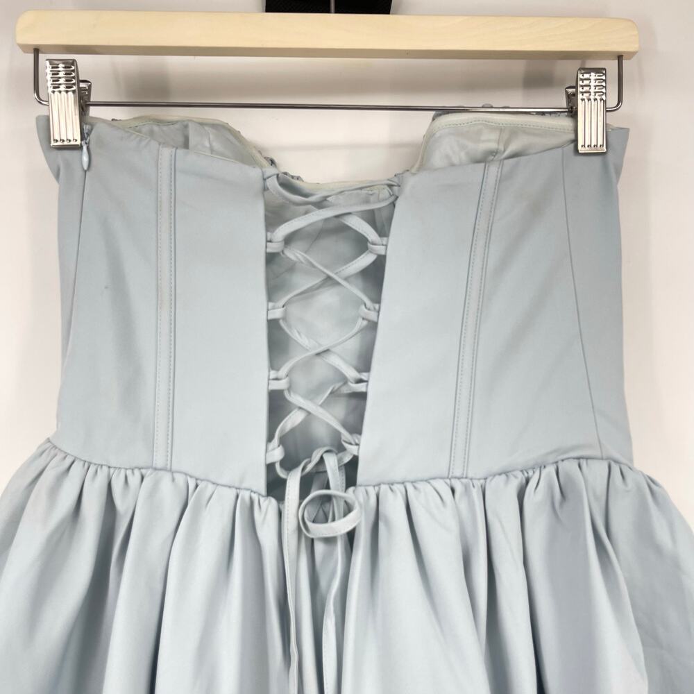 Strapless Light Blue Mini Dress with Corset Bodice - Picture 10 of 16